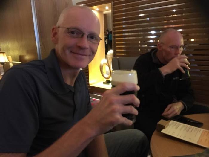 Enjoying a pint with Garth